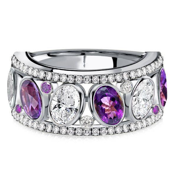Oval Amethyst Wedding Band in Sterling Silver - Anniversary Ring