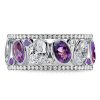 Oval Amethyst Wedding Band in Sterling Silver - Anniversary Ring