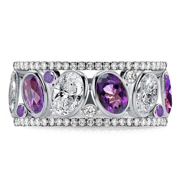 Oval Amethyst Wedding Band in Sterling Silver - Anniversary Ring