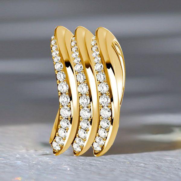 White Sapphire Wave Band Ring - Sterling Silver Wavy Wedding Band