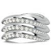 White Sapphire Wave Band Ring - Sterling Silver Wavy Wedding Band