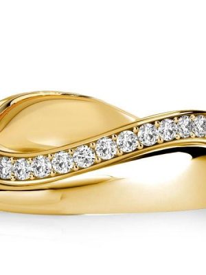 Curved Wedding Band for Women, 0.30 CT. TW. Diamond Accent, 18K Gold Plated Sterling Silver