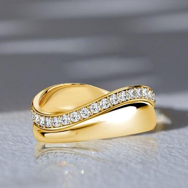 Curved Wedding Band for Women, 0.30 CT. TW. Diamond Accent, 18K Gold Plated Sterling Silver