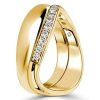 Curved Wedding Band for Women, 0.30 CT. TW. Diamond Accent, 18K Gold Plated Sterling Silver