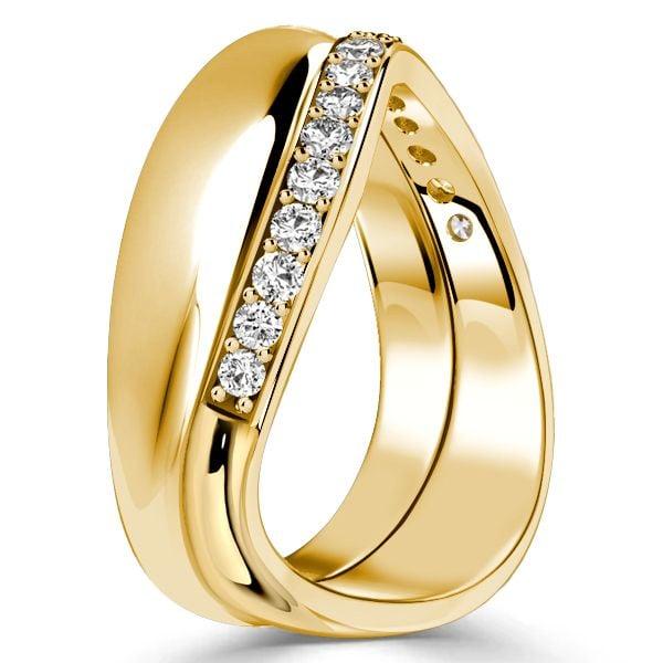 Curved Wedding Band for Women, 0.30 CT. TW. Diamond Accent, 18K Gold Plated Sterling Silver