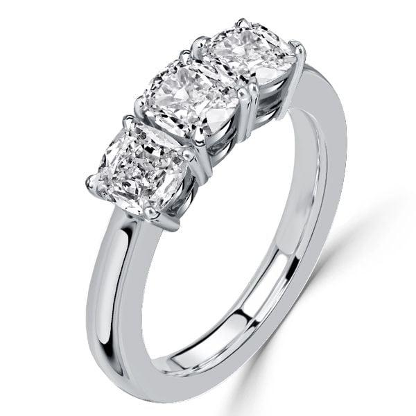 Classic 3 Stone Cushion Cut Engagement Ring in Sterling Silver with Rhodium Finish