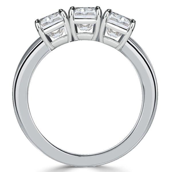 Classic 3 Stone Cushion Cut Engagement Ring in Sterling Silver with Rhodium Finish