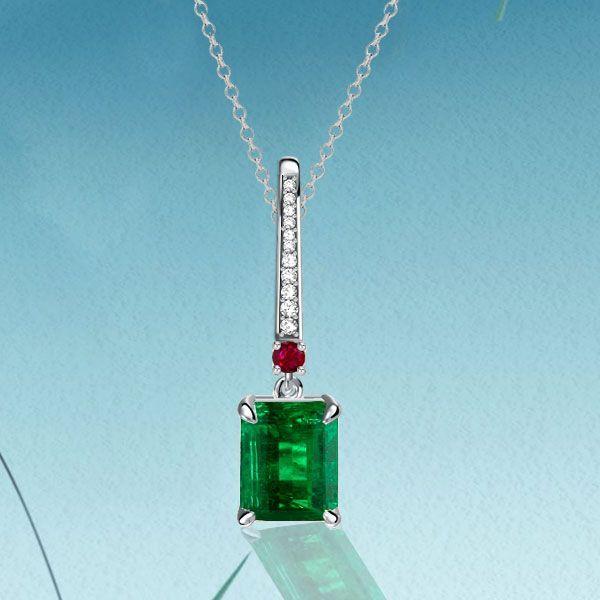 Emerald Green Pendant Necklace - 925 Sterling Silver - Choice of Chain Length