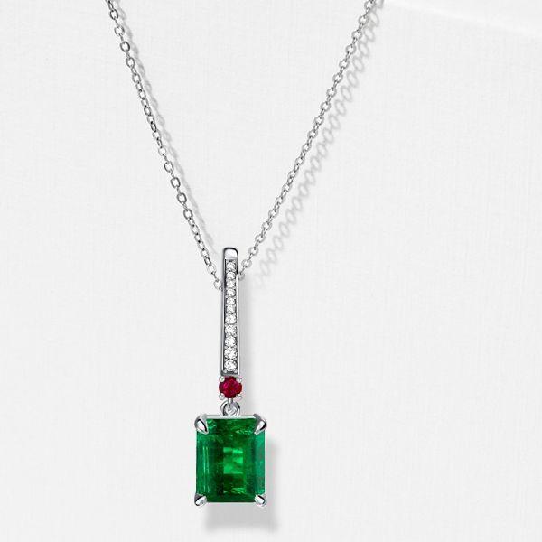 Emerald Green Pendant Necklace - 925 Sterling Silver - Choice of Chain Length
