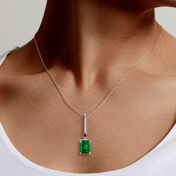 Emerald Green Pendant Necklace - 925 Sterling Silver - Choice of Chain Length