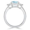 Princess Cut Aquamarine Three Stone Ring - 925 Sterling Silver
