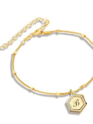 Personalized Sterling Silver Hexagon Initial Bracelet - Custom Chain Bracelet