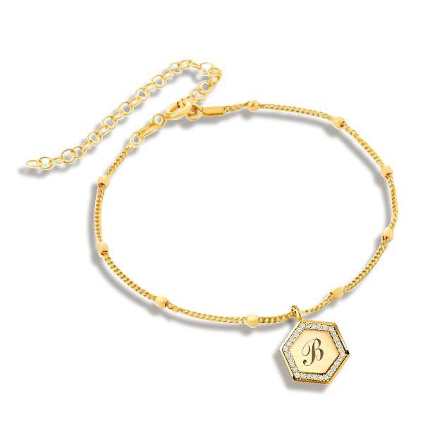 Personalized Sterling Silver Hexagon Initial Bracelet - Custom Chain Bracelet