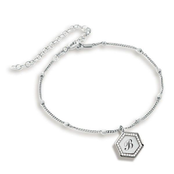 Personalized Sterling Silver Hexagon Initial Bracelet - Custom Chain Bracelet