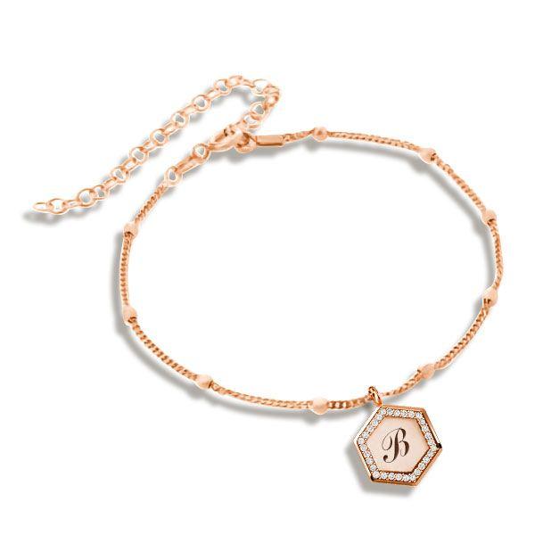 Personalized Sterling Silver Hexagon Initial Bracelet - Custom Chain Bracelet