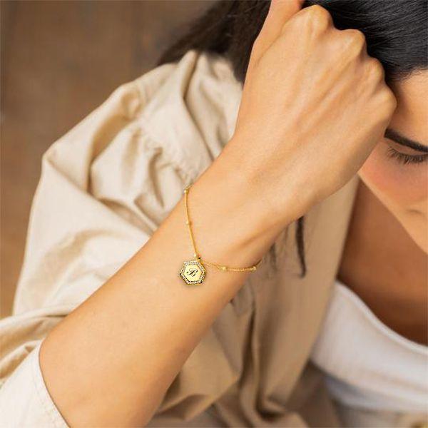 Personalized Sterling Silver Hexagon Initial Bracelet - Custom Chain Bracelet