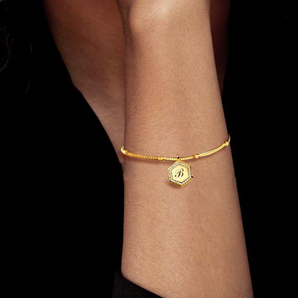 Personalized Sterling Silver Hexagon Initial Bracelet - Custom Chain Bracelet