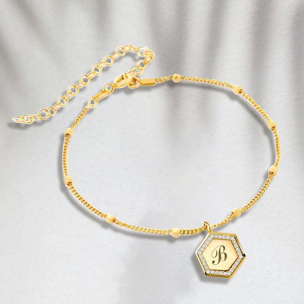 Personalized Sterling Silver Hexagon Initial Bracelet - Custom Chain Bracelet
