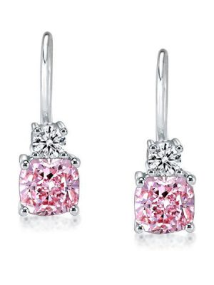 Cushion Cut Pink Sapphire Drop Earrings in Sterling Silver