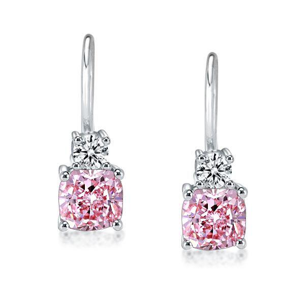 Cushion Cut Pink Sapphire Drop Earrings in Sterling Silver