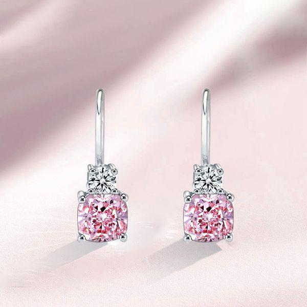 Cushion Cut Pink Sapphire Drop Earrings in Sterling Silver