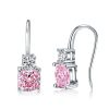 Cushion Cut Pink Sapphire Drop Earrings in Sterling Silver