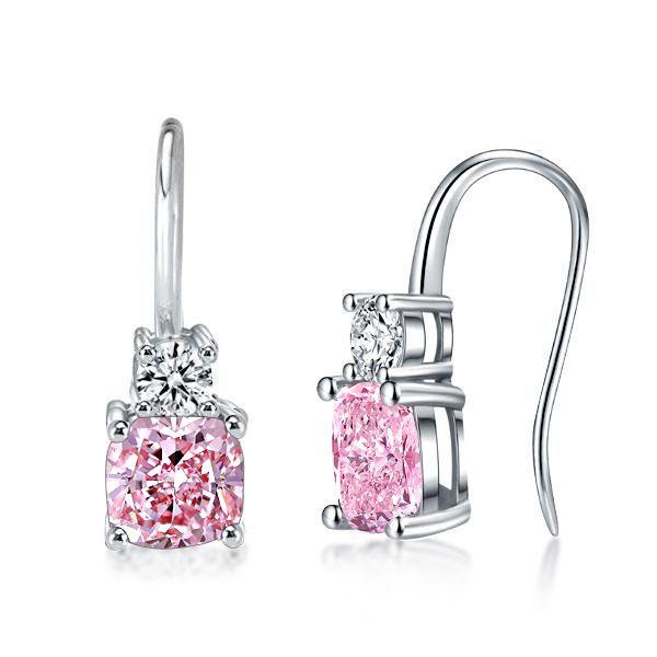 Cushion Cut Pink Sapphire Drop Earrings in Sterling Silver