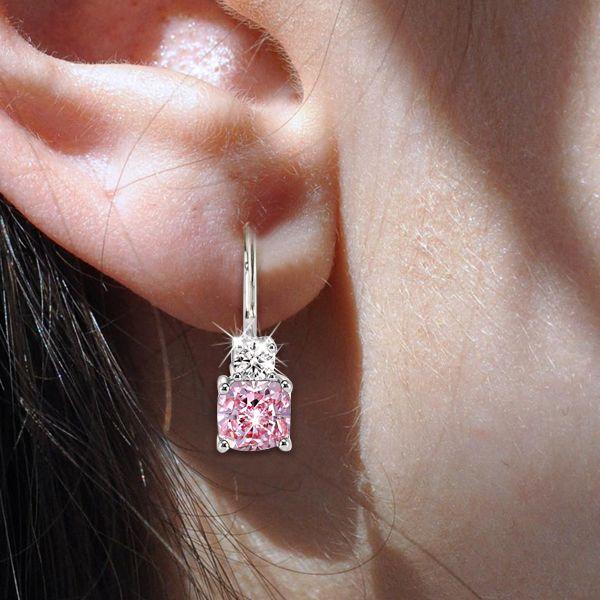 Cushion Cut Pink Sapphire Drop Earrings in Sterling Silver