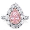 Pear Cut Pink Engagement Ring - Double Halo, Two Tone, 925 Sterling Silver