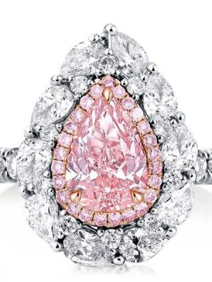 Pear Cut Pink Engagement Ring - Double Halo, Two Tone, 925 Sterling Silver