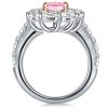 Pear Cut Pink Engagement Ring - Double Halo, Two Tone, 925 Sterling Silver