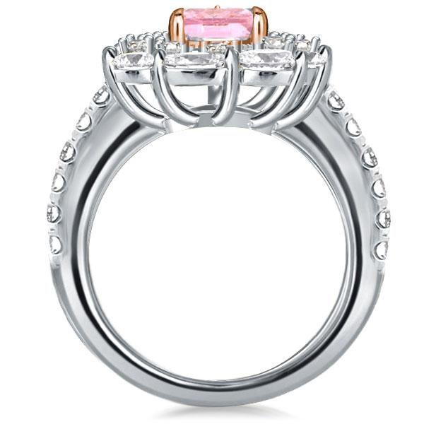 Pear Cut Pink Engagement Ring - Double Halo, Two Tone, 925 Sterling Silver