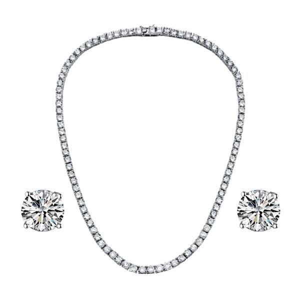 Sterling Silver Round Cut Tennis Necklace & Earring Set - 18 Inch