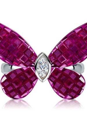 Dancing Butterfly Ruby and Sapphire Engagement Ring for Women in Sterling Silver