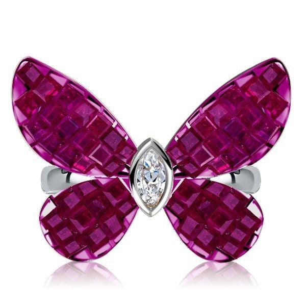 Dancing Butterfly Ruby and Sapphire Engagement Ring for Women in Sterling Silver
