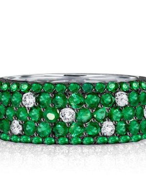 Emerald Green Eternity Band - Sterling Silver Pave Set Wedding Ring