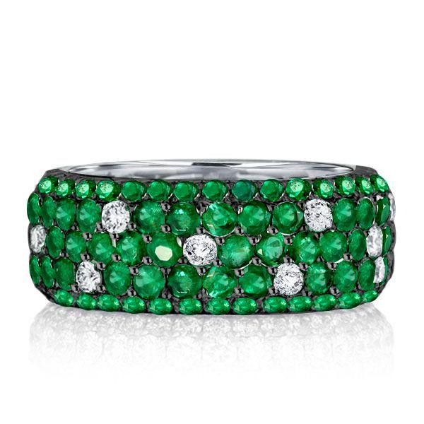 Emerald Green Eternity Band - Sterling Silver Pave Set Wedding Ring