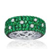 Emerald Green Eternity Band - Sterling Silver Pave Set Wedding Ring