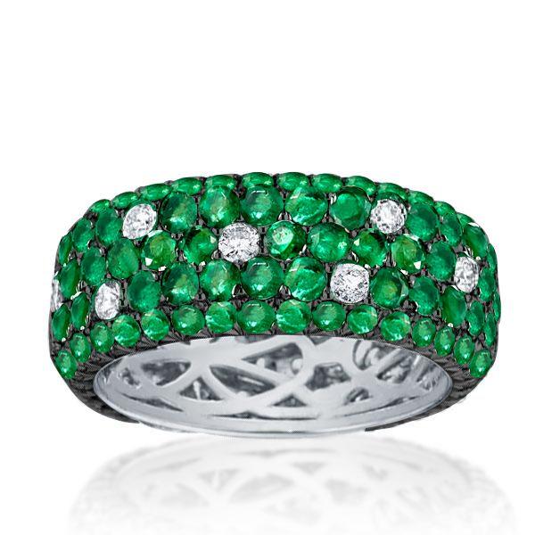 Emerald Green Eternity Band - Sterling Silver Pave Set Wedding Ring