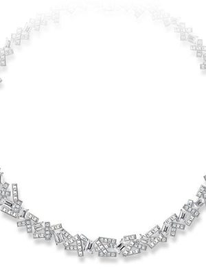 Abstract Arrangement Multi Cut Silver Tennis Necklace for Women, Sterling Silver