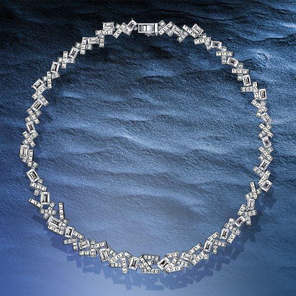 Abstract Arrangement Multi Cut Silver Tennis Necklace for Women, Sterling Silver