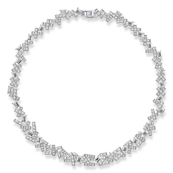 Abstract Arrangement Multi Cut Silver Tennis Necklace for Women, Sterling Silver