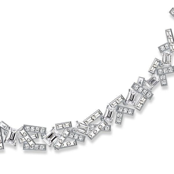 Abstract Arrangement Multi Cut Silver Tennis Necklace for Women, Sterling Silver