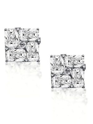 Sterling Silver Square Cushion & Round Cut Stud Earrings - 2.5 CT
