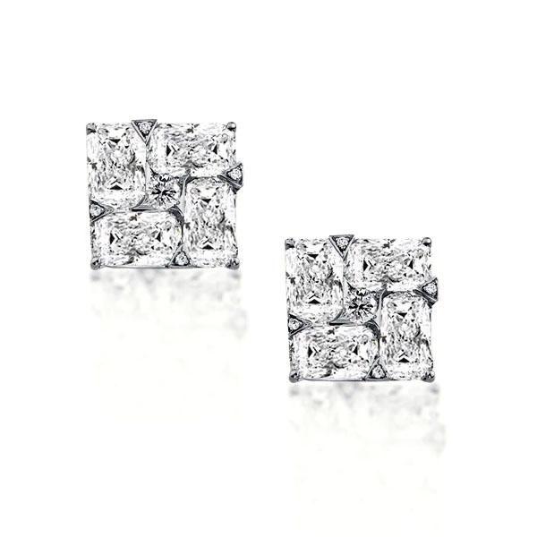 Sterling Silver Square Cushion & Round Cut Stud Earrings - 2.5 CT