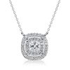 Double Halo Cushion Cut White Sapphire Pendant Necklace in Rhodium-Plated Sterling Silver