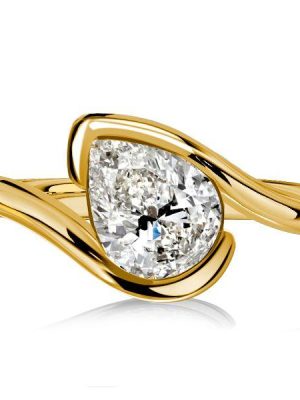 Pear Cut Solitaire Bypass Engagement Ring - 18K Gold Plated Sterling Silver