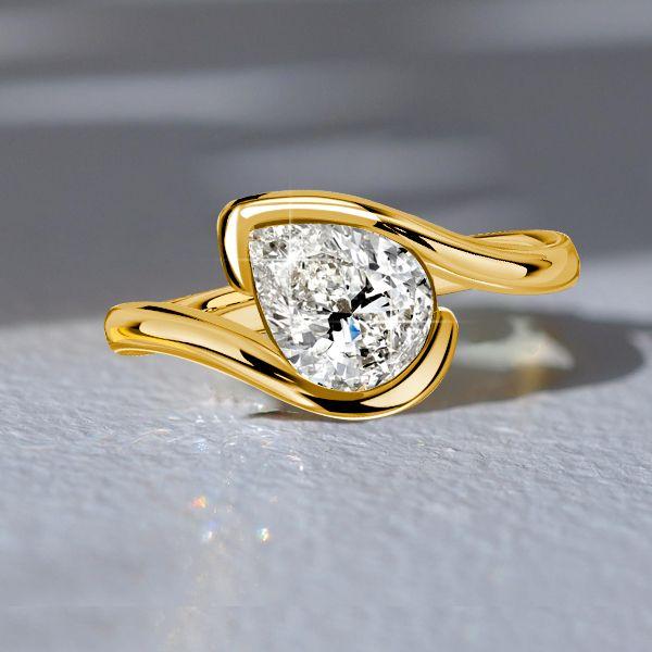 Pear Cut Solitaire Bypass Engagement Ring - 18K Gold Plated Sterling Silver