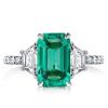 Emerald Cut Three Stone Engagement Ring - Sterling Silver