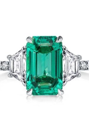 Emerald Cut Three Stone Engagement Ring - Sterling Silver